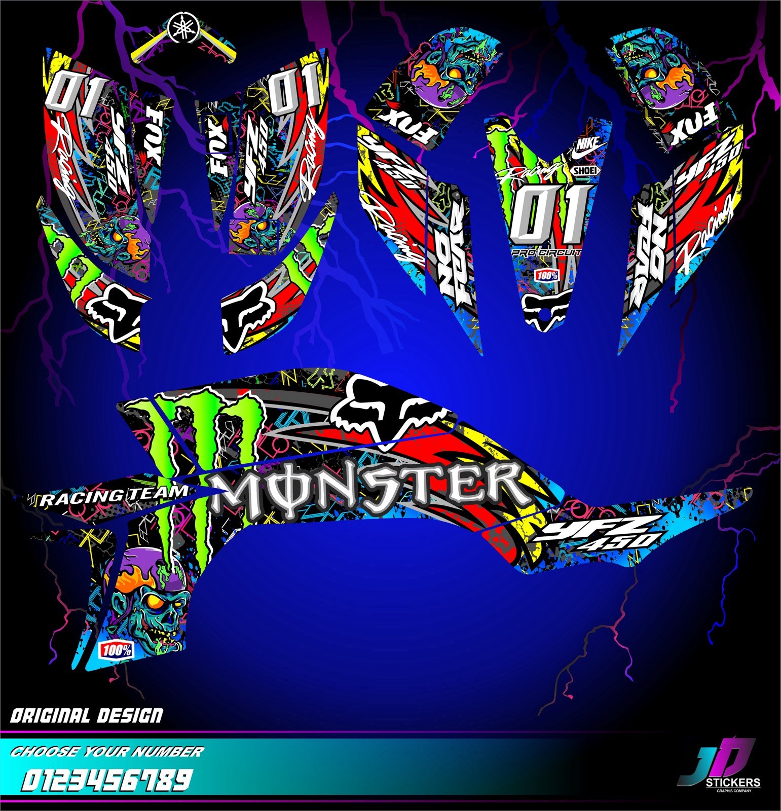 Yamaha YFZ 450 Graphics kit 2003 2004 2005 2006 2007 2008 Decals stickers Atv