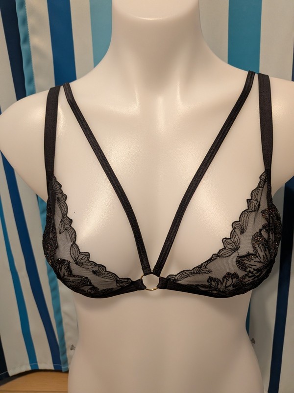 Wicked Weasel Black Sparkly Floral Bra Small