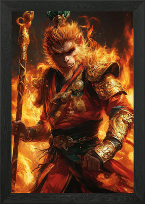 Monkey King in Flames Framed Wall Art Poster Canvas Print Picture