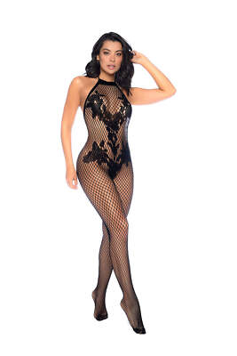 Mapale Crotchless Floral Halter Bodystocking | One-Piece Lingerie
