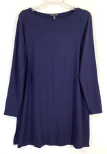 EILEEN FISHER Size S Navy Blue Knee Length Dress with Ballet Neckline 198
