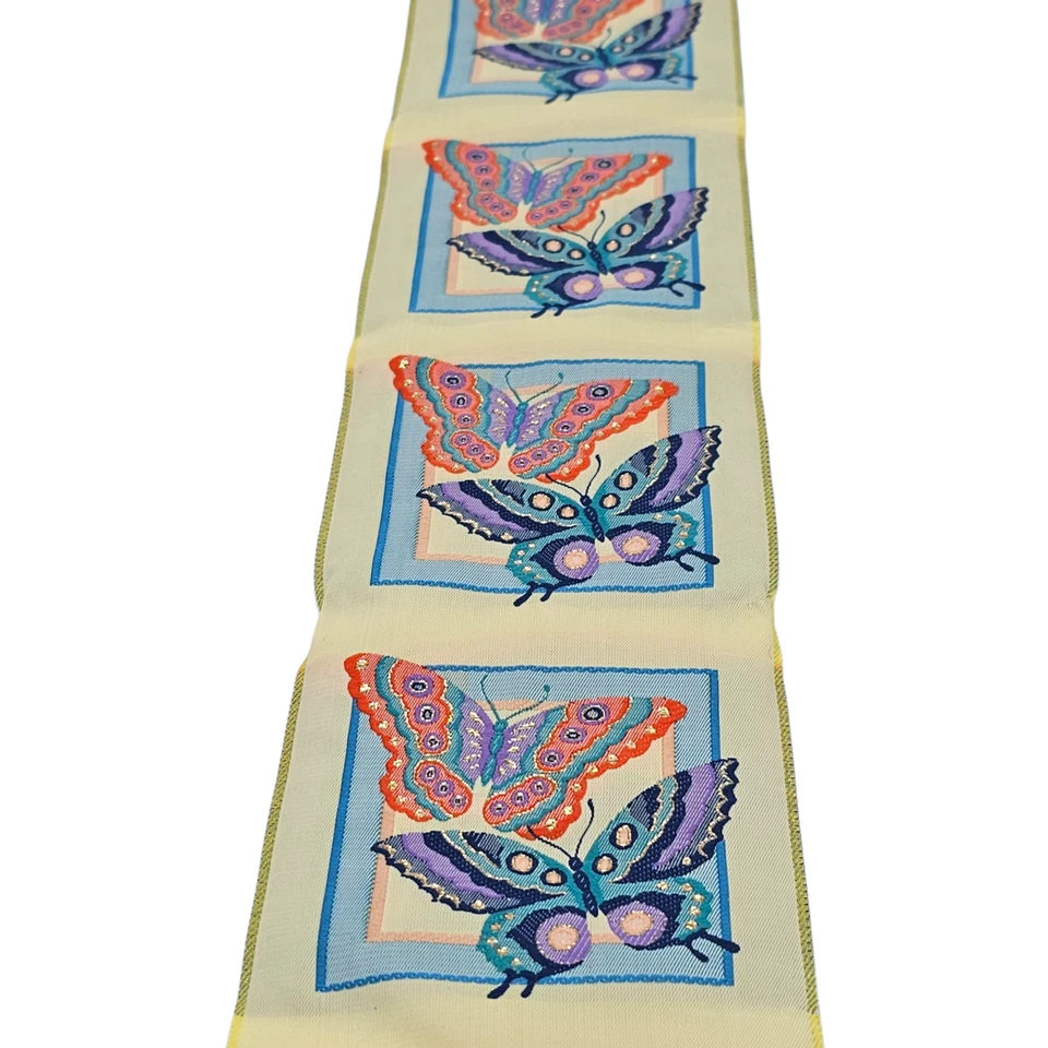 VTG Embroidered Jacquard Ribbon 3.5” W x 7 Yards 1970’s Mod Butterfly Trim - Image 4 of 4