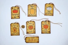 7~Halloween~Primitive~Pumpkin~Linen Cardstock~Gift~Hang~Tags