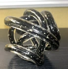 Vtg Glass Infinity Knot Murano Type  Hand Blown Black Gold Fleck Twisted Unique