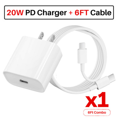 20W USB C Fast Charger PD Type C Cable USB C Power Adapter For iPhone 15 14 13 8