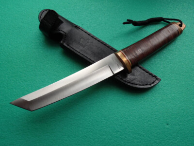 Vintage TANTO Custom-made JAGD 440er Stahl Griff aus LEDER-Ringe Hochwertig!