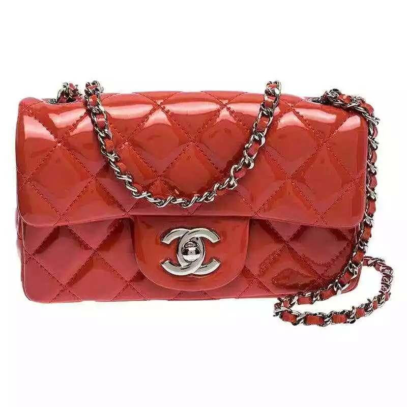 Chanel Coral Orange Quilted Patent Leather Mini Classic Flap Bag