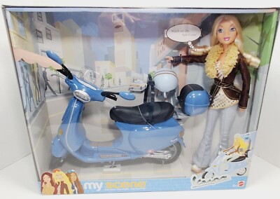 NEW 2003 My Scene Barbie Doll Vespa Gift Set w/ Blue Scooter