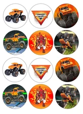 set of 12 monster truck, edible paper, cupcake cookie toppers CHOOSE SIZE
