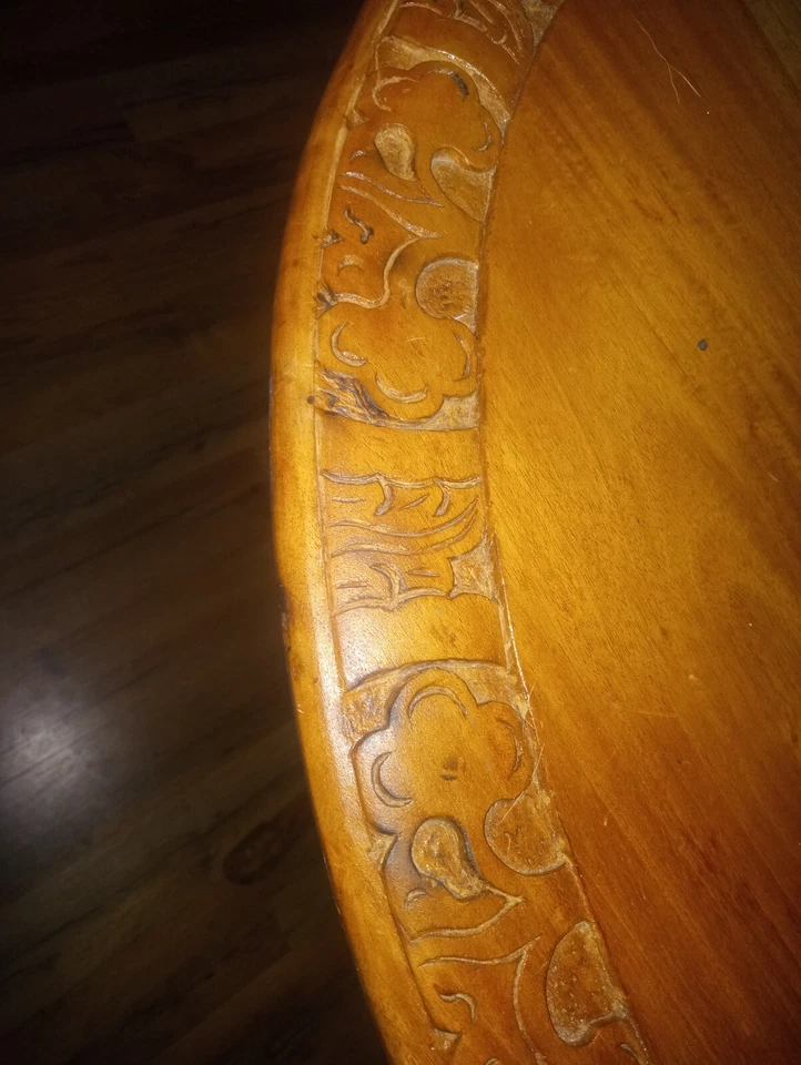 19th C Circular Inlaid Marquetry Side Table with Carved Rosewood - Image 3 of 4