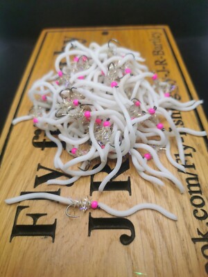 6 x White and Pink Squirmy size 10 Barbless squirmy Worm Barbless Hook