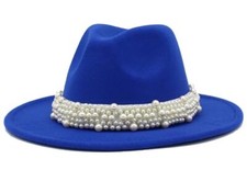 Felt Panama Hats Classic Wide Brim Fedoras Dress Hat One Size Royal Blue