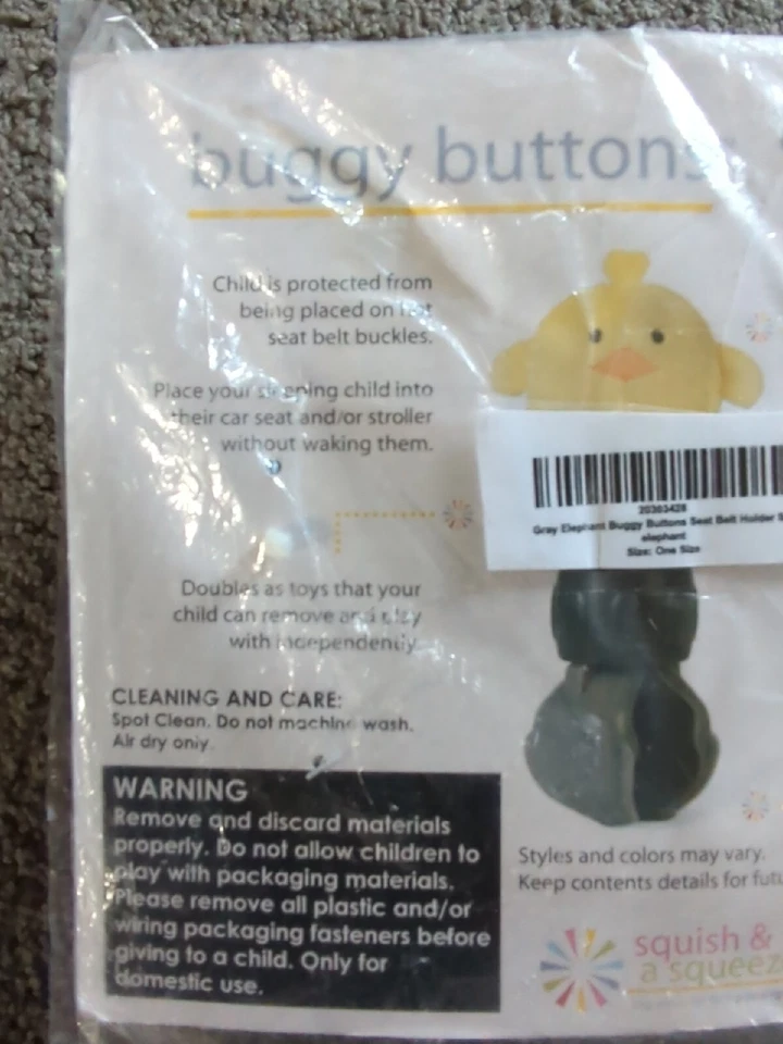 Squish & Squeeze Buggy Buttons Seatbelt Holders Protection Elephants - Image 3 of 4
