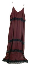H&M 16 Burgundy Black Lace Chiffon Long Maxi Dress Semi Sheer Lined NEW NWT