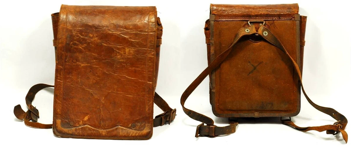 Vintage Japanese School Bag Backpack Brown Leather Bag 27 x 21 cm Named