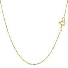 14k Real Solid Gold Rope Chain Necklace, 0.5mm (20 Inches, Yellow Gold)