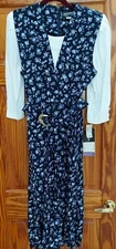 Vintage SL Fashions Womens Dress Blue Floral Size 10 Belted Tags Padded Shoulder