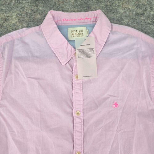 Scotch & Soda Shirt Mens XL Solid Pink Casual Slim Fit Lightweight Amsterdam NEW - Picture 4 of 18
