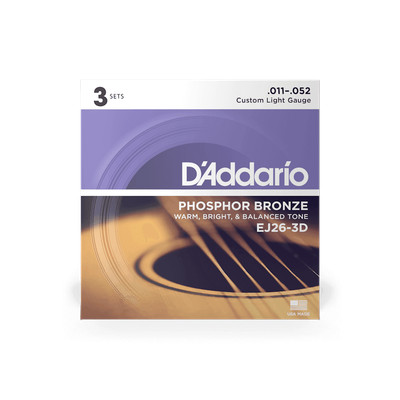 D'Addario EJ26-3D Phosphorbronze 11-52 Saiten für Akustikgitarre, 3er-Pack