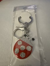 Red Ladybug with Silver Dots Rhinestones Silver Tone Keychain/Purse Charm