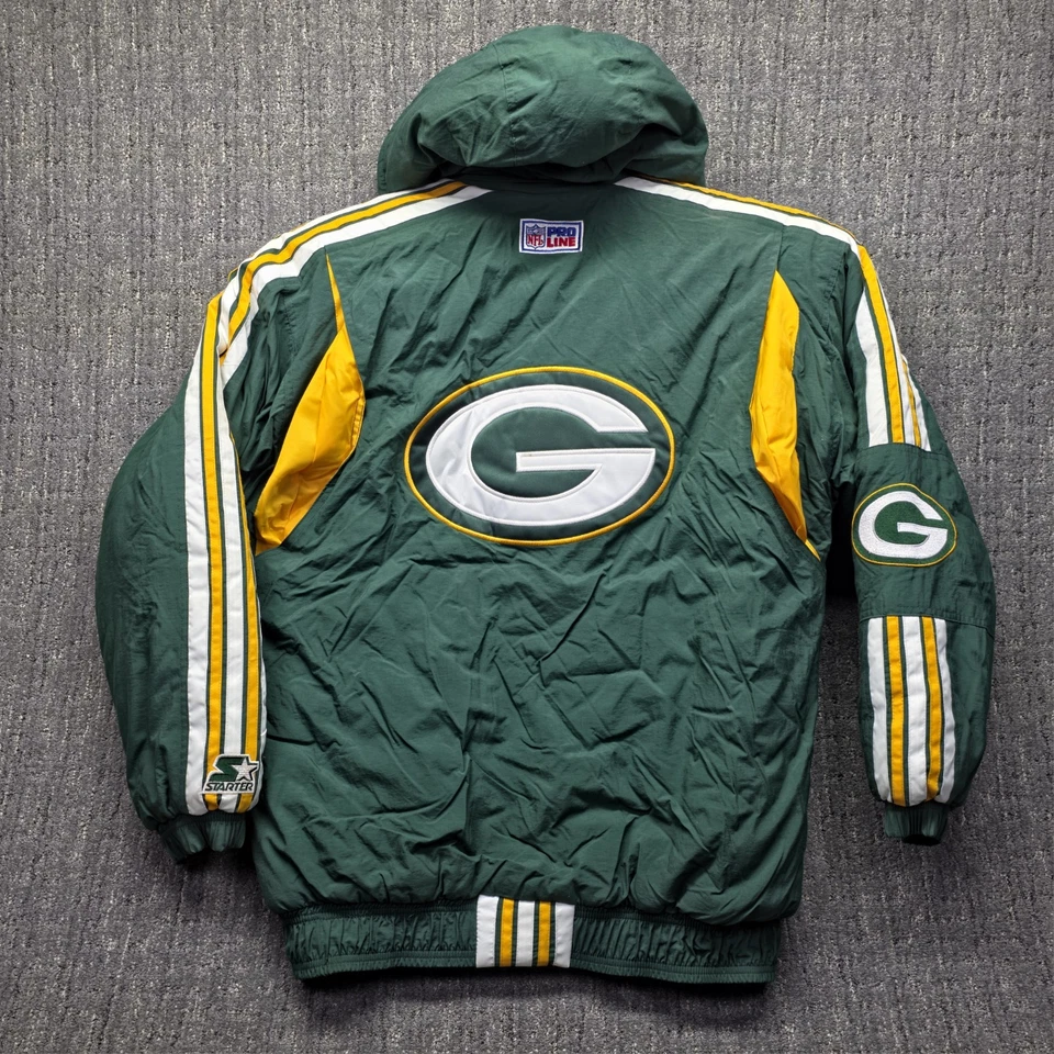 Vintage 90s Green Bay Packers Starter Jacket Large Pro Line Puffer Vertical Logo - Image 2 of 4