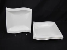 (4) Malacasa Flora White Rim Soup Bowls 8 1/4"