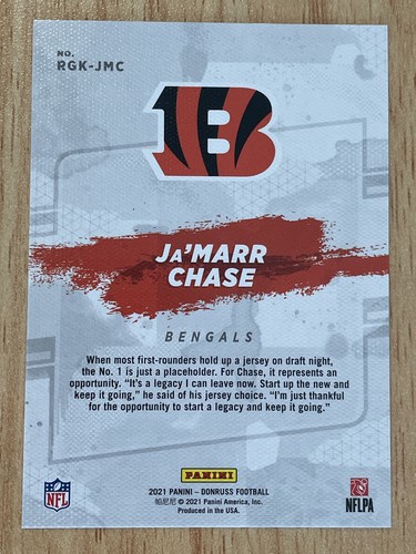 2021 Panini Donruss Rookie Gridiron Kings #RGK-JMC Ja'Marr Chase RC Bengals CALDO - Foto 2 di 2