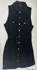 Guess Dress Size Large Denim Black Belted Mini Dress Women's Button Up