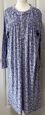 Aria Blue Floral Size Large Fleece Button Up Neck Long Sleeve Maxi Nightgown