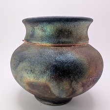 Artist Signed Raku Pottery Vase Pot Vessel Ir...