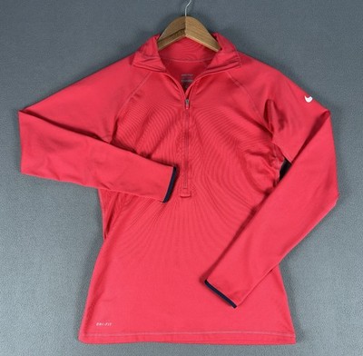 Nike Half Zip Medium Fuscia Pink Pro Hyperwarm Thumb Loop Performance Running