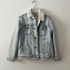Abercrombie Kids Denim Trucker Jacket 11/12 Sherpa Lined Light Wash
