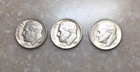 1950-P-D-S Roosevelt Dimes, 90% Silver, Three Coins, VF+ Circulated,  (WH-17)