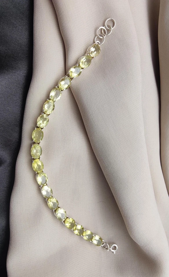 Lemon Quartz Tennis Bracelet 925 Sterling Silver Jewelry Gift for Her Adjustable - Image 3 of 4