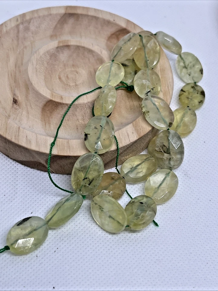 Prehnit Perlen Oval Facettiert Mit Loch 23 Stück 17 mm Edelstein Kristall DIY - Bild 4 von 4