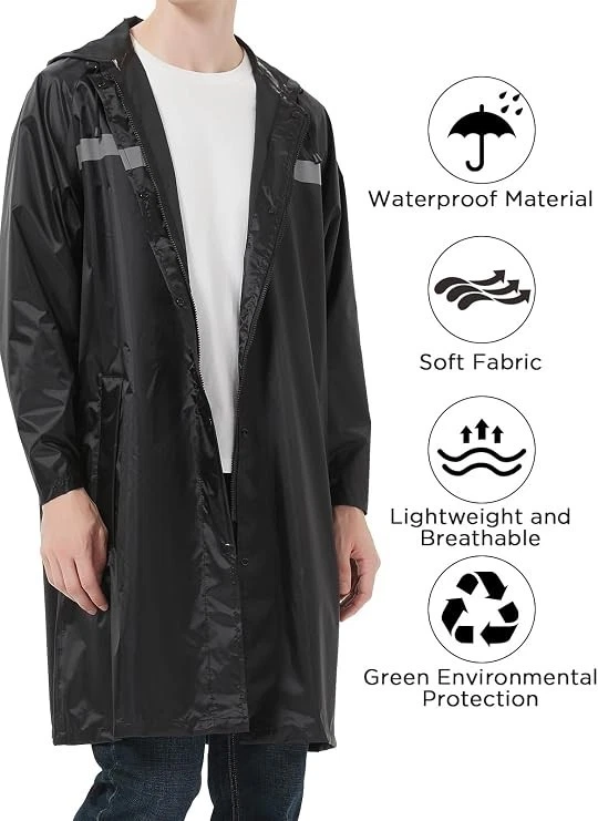 Chaqueta Para Hombre Impermeable Para Lluvia Chubasquero Con Capucha Moda Casual image 4