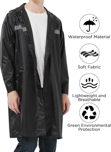 Chaqueta Para Hombre Impermeable Para Lluvia Chubasquero Con Capucha Moda Casual image 4