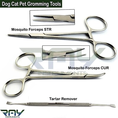 Pet Gromming Hemostat Dog Ear Hair Puller Locking Forceps Tartar Remover Kit