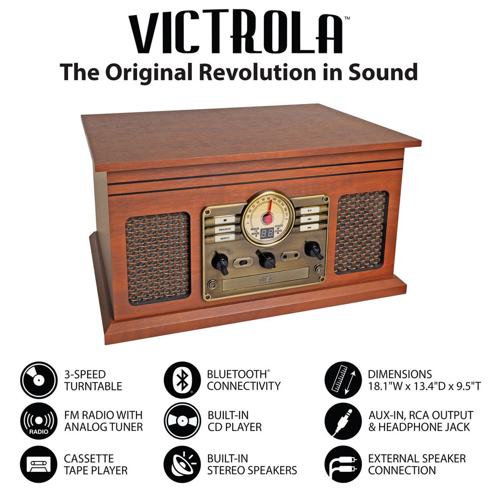 Victrola 6-in-1 Nostalgic Bluetooth Record Player with 3-Speed Turntable