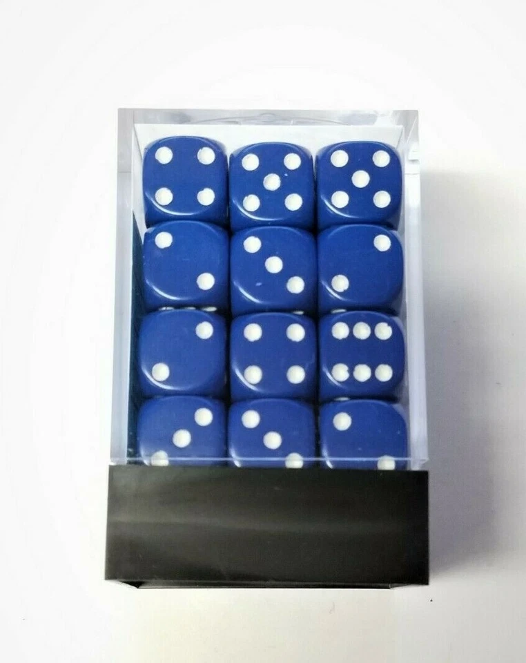 Chessex кости блок 36 непрозрачный 12 мм Pipped d6 кости новый синий с белый CHX25806 - Изображение 2 из 2