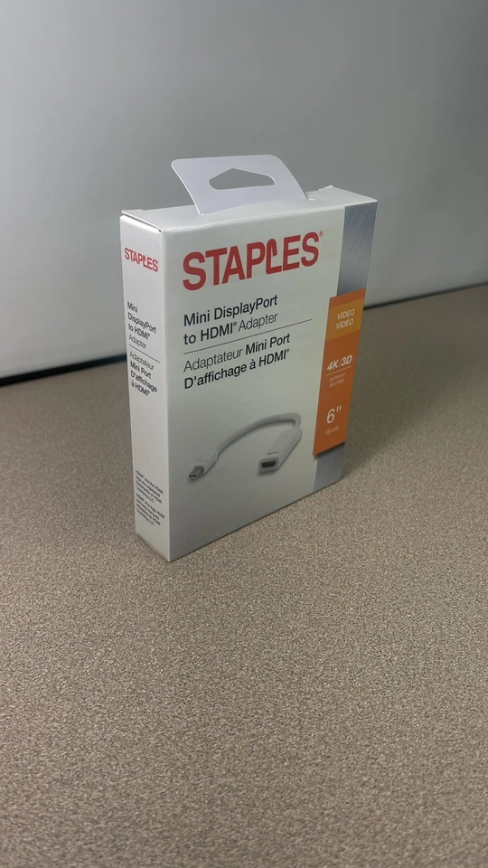 Staples Mini Display Port to HDMI Adapter. New Video 4K / 3D Support. 6” Cable. - Image 2 of 4