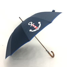 Wooden Cane Umbrella 116cm Fibreglass Pole in Blue 190T-Pongee Cover Anchor Motif
