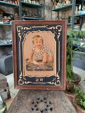 1960's Vintage Old Handmade Mellin's Food Ad. Embellished Poster Wooden Framed