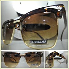 Men CLASSIC Elegant VINTAGE RETRO Style SUN GLASSES Square Tortoise  Gold Frame