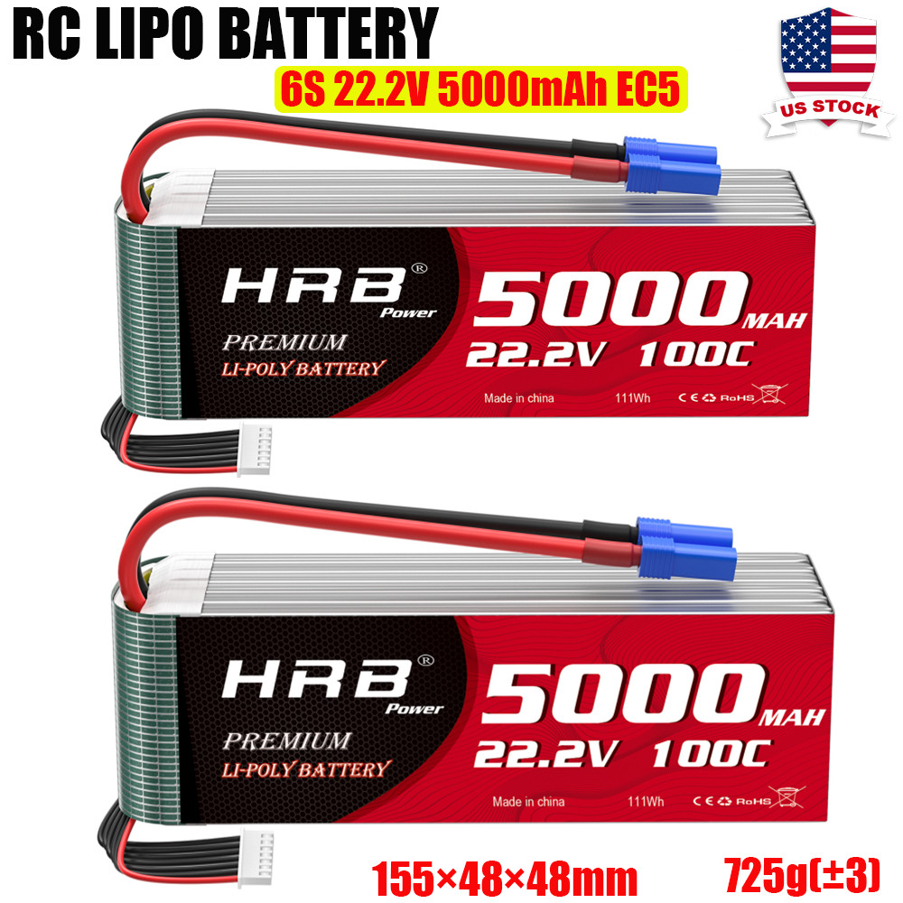 2pcs HRB 22.2V 6S 5000mAh LiPo Battery EC5 for RC Helicopter Airplane Truck Car