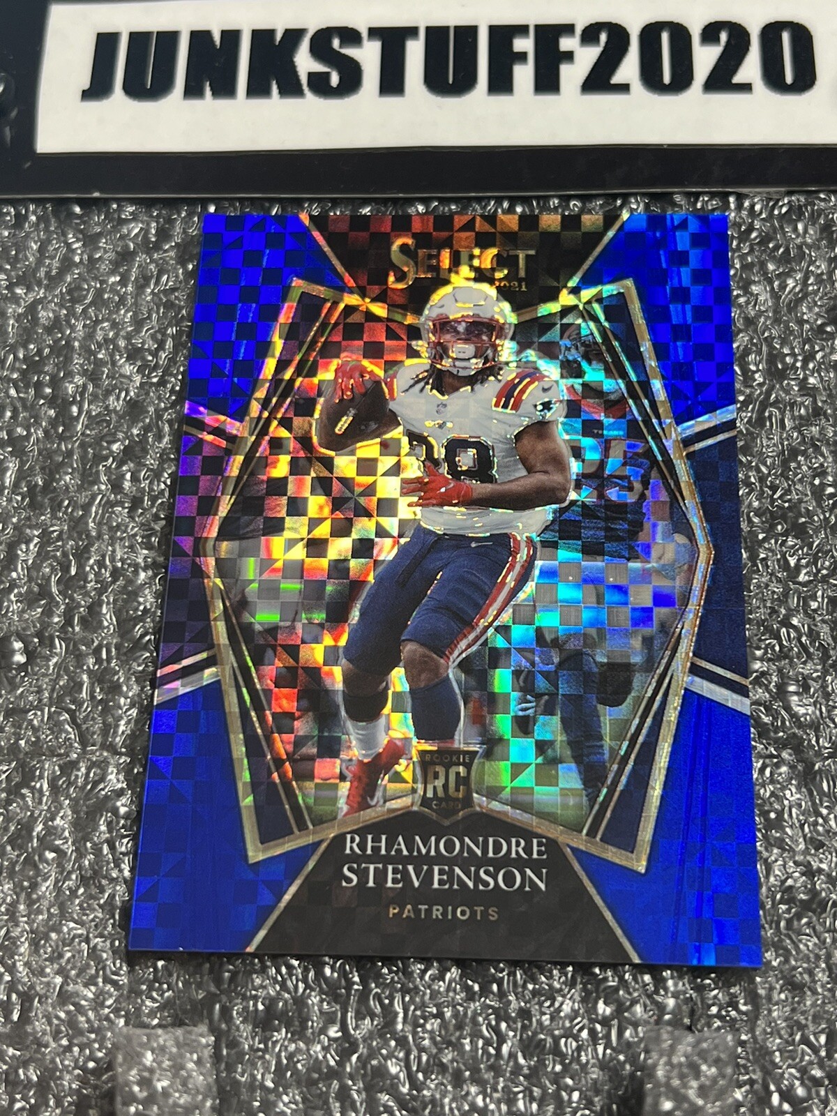 2021 Select Rhamondre Stevenson /149 Premier Level Blue Checkered Prizm Rookie
