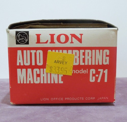LION JAPAN VINTAGE AUTO NUMBERING MACHINE MODEL C-71 CHROME INK PRICER w/ BOX - Picture 11 of 12