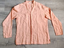 Men's Murando Bard McNutt Coral Orange Linen Shirt Large L Hidden Buttons