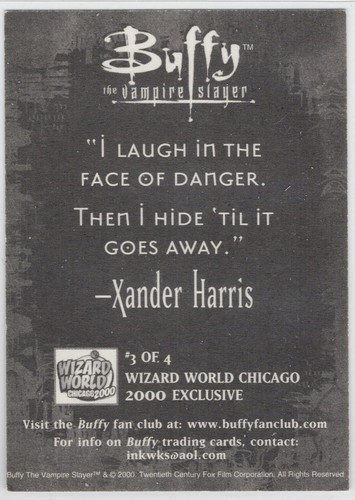 Buffy the Vampire Slayer Fan Club SDCC 2000 Exclusive Promo Xander 3 Inkworks - Picture 2 of 2