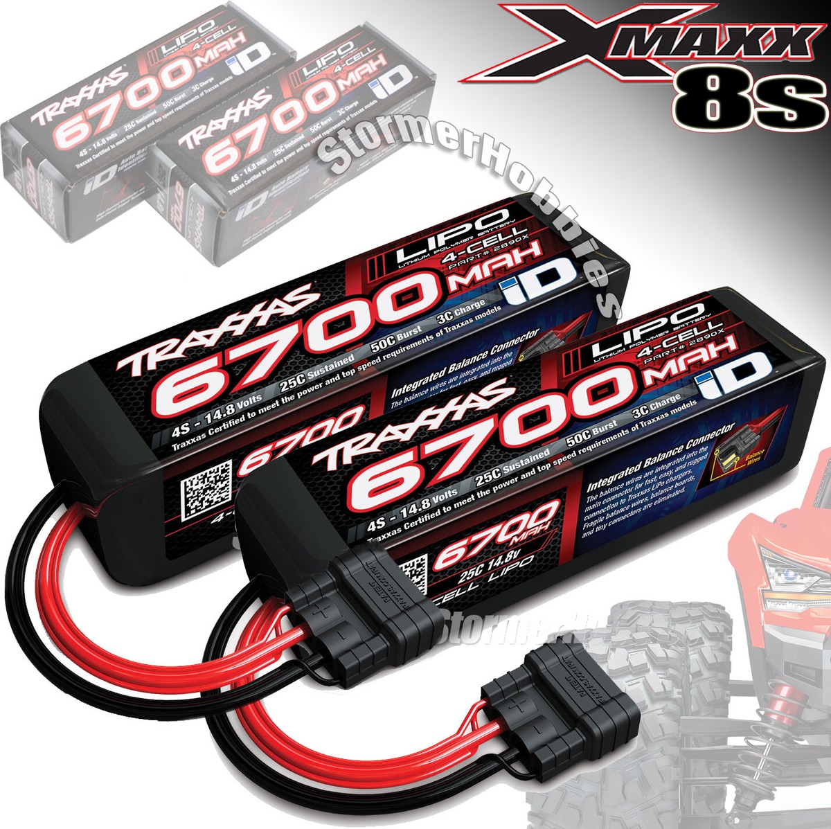 2 Traxxas 2890X Power Cell LiPo 14.8V 6700mAh Batteries w/ID X